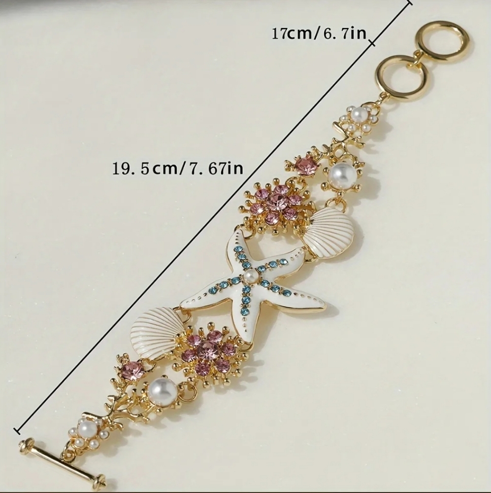 Starfish Bracelet with Gold and Blue Accents Fashion Jewelry Ocean Theme - Picture 4 of 4